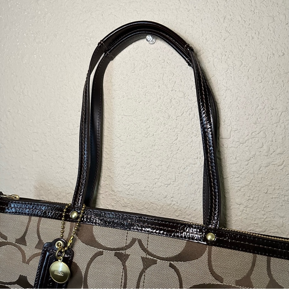 Coach Signature Canvas & Leather Brown Tote Handbag - Picture 7 of 13